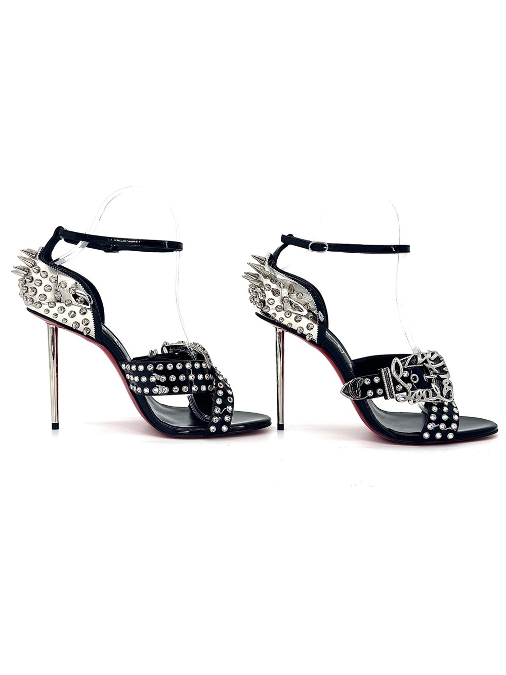 Christian Louboutin Wosandal Pic 100 Silver Spike High Heel Sandals 38.5 - Picture 5 of 9